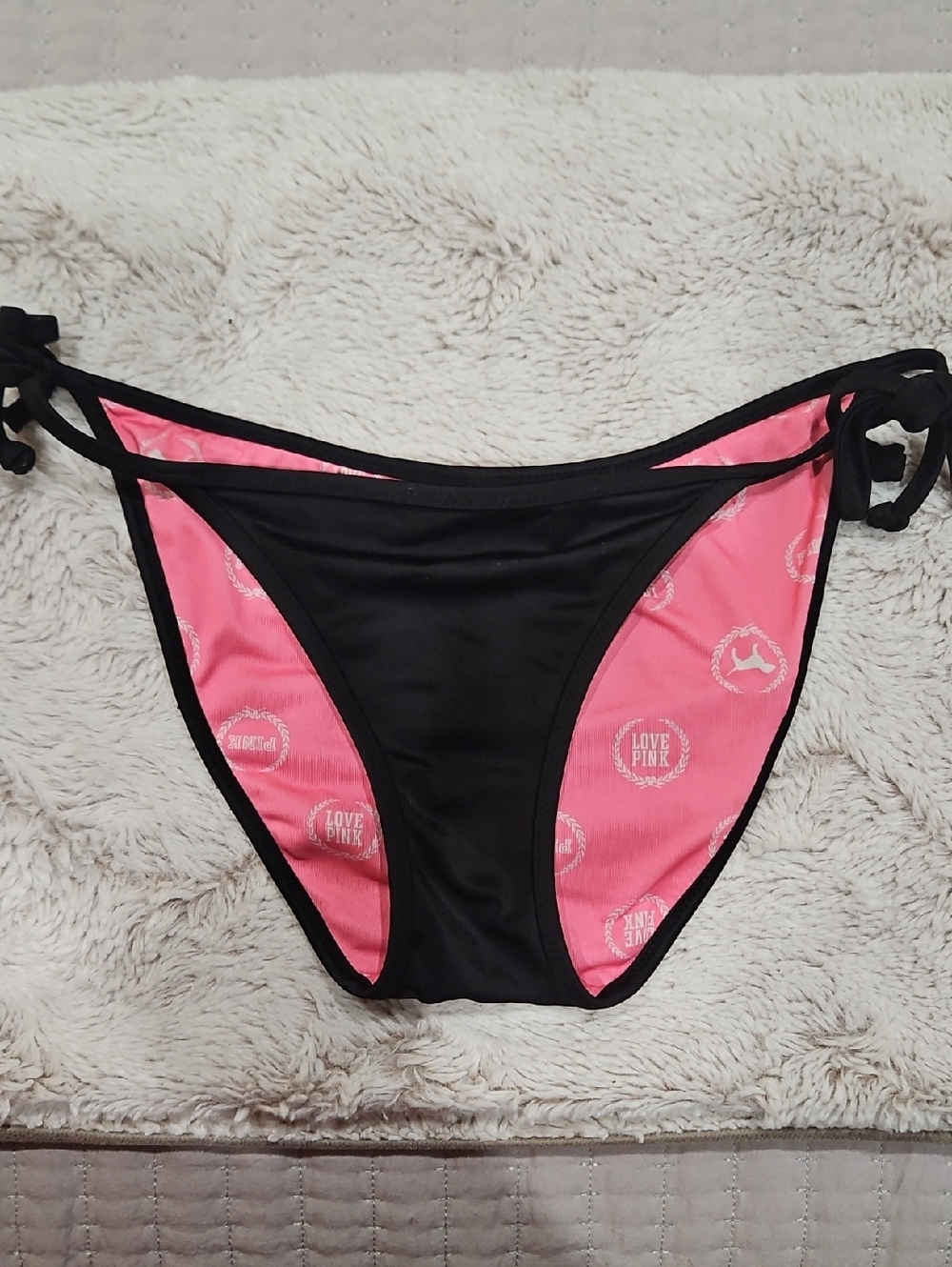 PINK Victoria's Secret Black & Hot Pink Logo Bikini Bottom